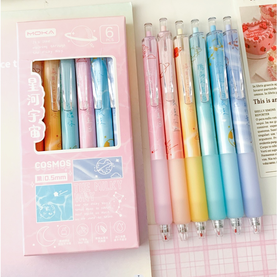 

TERFAVORITE 1 SET ISI 6PCS PULPEN GEL MEKANIK COSMIC PASTEL COLOR 0.5MM EDITION