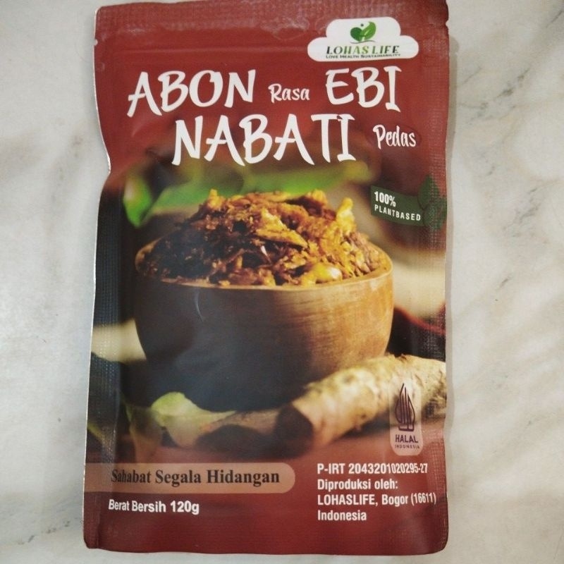 

Lohas Life Abon Rasa Ebi Nabati Pedas Halal 120g / 120 gram Sahabat Segala Hidangan Komposisi Protein Kedelai Kacang Tanah Minyak Goreng Kelapa Sawit Cabai Kering Rempah Jahe Lengkuas Kunyit Kemiri Daun Jeruk Cabe Merah Ragi Gula Aren Ketumbar Bubuk Garam