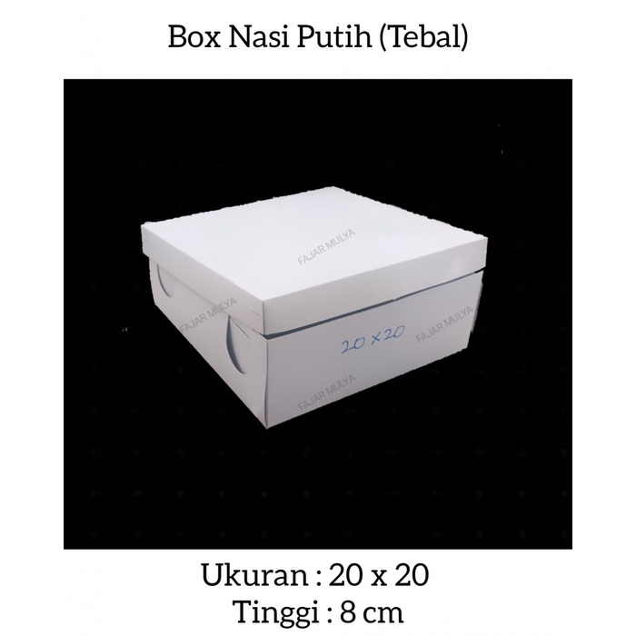 Fajar Mulya - Dus Nasi / Box Nasi Putih / Kotak Nasi / Ukuran 20x20 (Tebal) @25 pcs