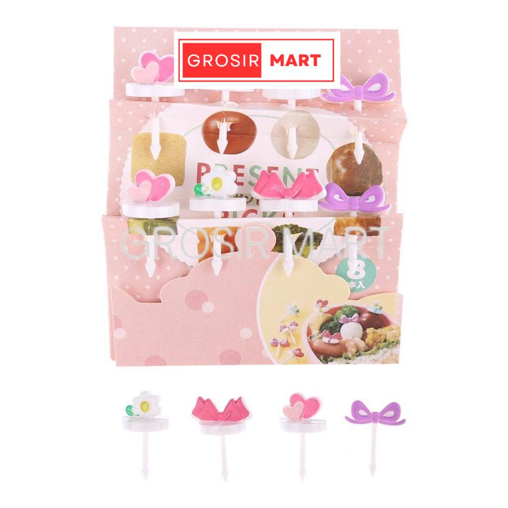 Tusukan Bento Gemoy Tusukan Bento Karakter Lucu Sunflower Pita Hati Bunga 1 set isi 8