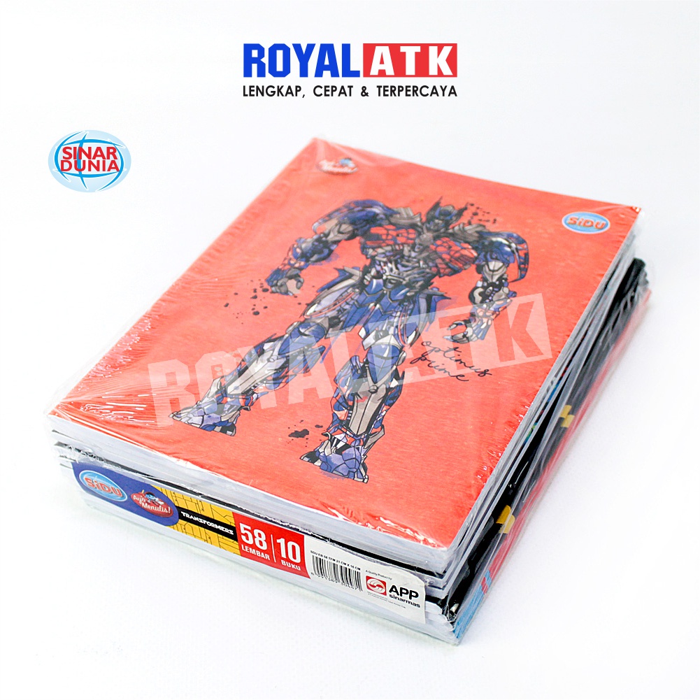 

Buku Tulis Sidu / Sinar Dunia 58 Lembar Motif Campur Pack (Isi 10 buku) /Buku tulis 58 (Isi 10 Pcs)/perlengkapan sekolah/alal-alat sekolah