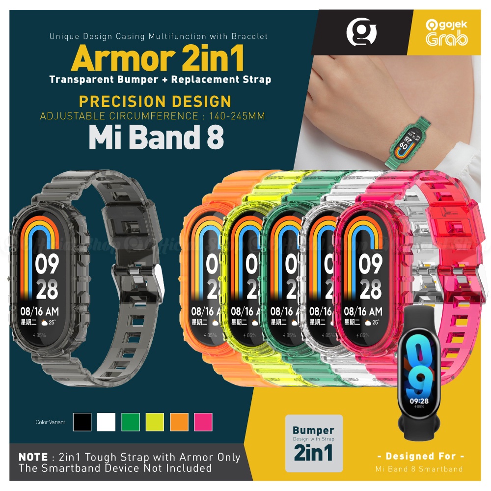 Armor 2in1 Rubber Strap with Bumper Case Cover for Xiaomi Mi Band 8 (Tali Jam Silikon Jelly TPU deng