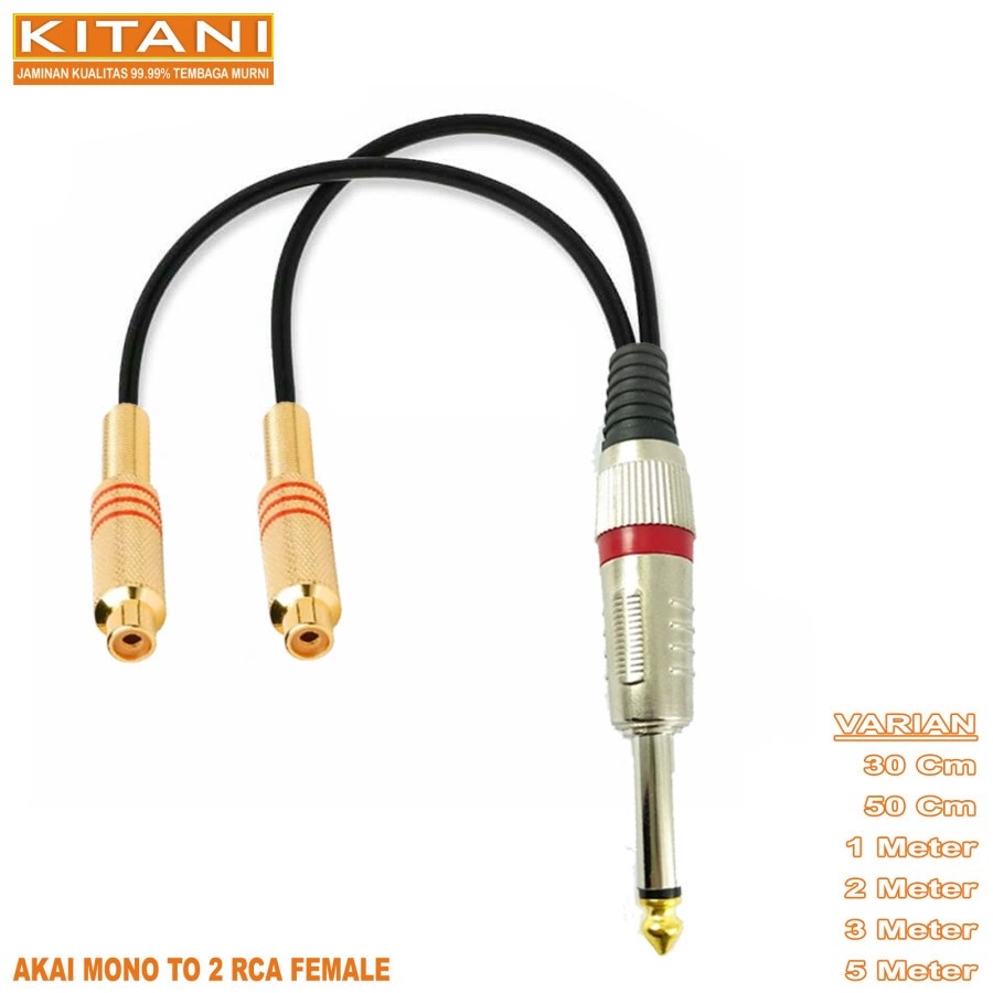Kabel Cabang Jack Akai Mono to 2 RCA Cewe/Female - Kitani
