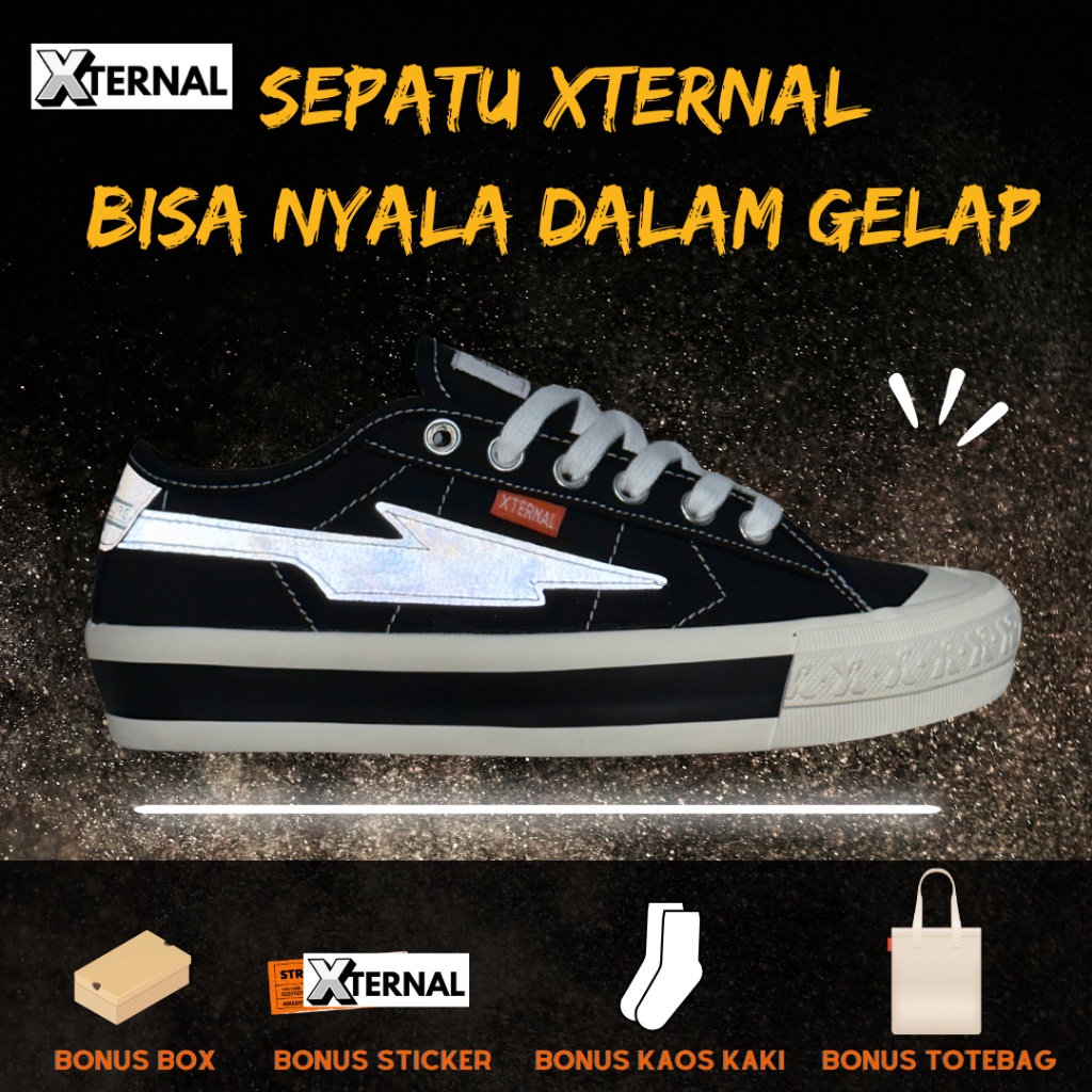 Sepatu Xternal Sepatu Sneakers Casual Pria Lokal Brand Terbaru Hitam Reflective Xternalstepsure Peti