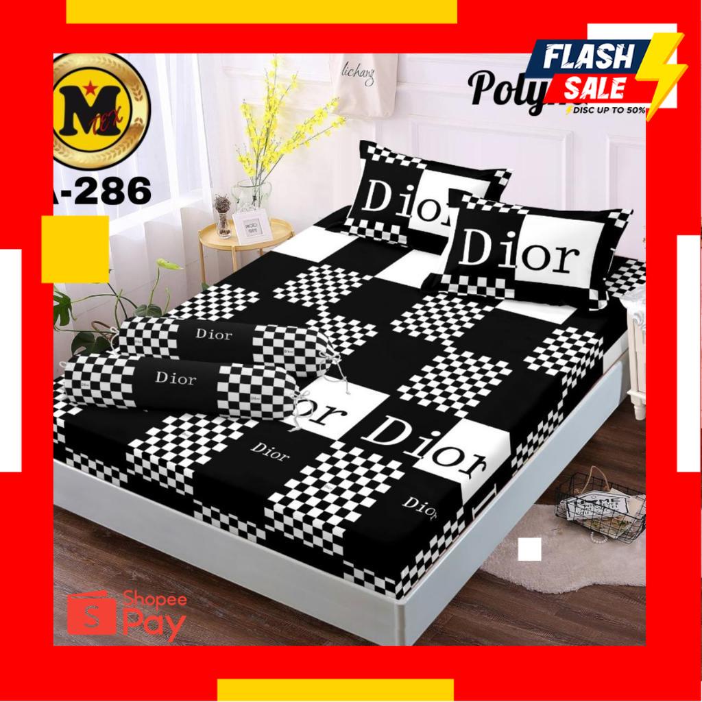 1.1 NEW YEAR SALE |PROMO Sprei Motif DIOR Hitam putih Murah ukuran 180x200 160x200 120x200