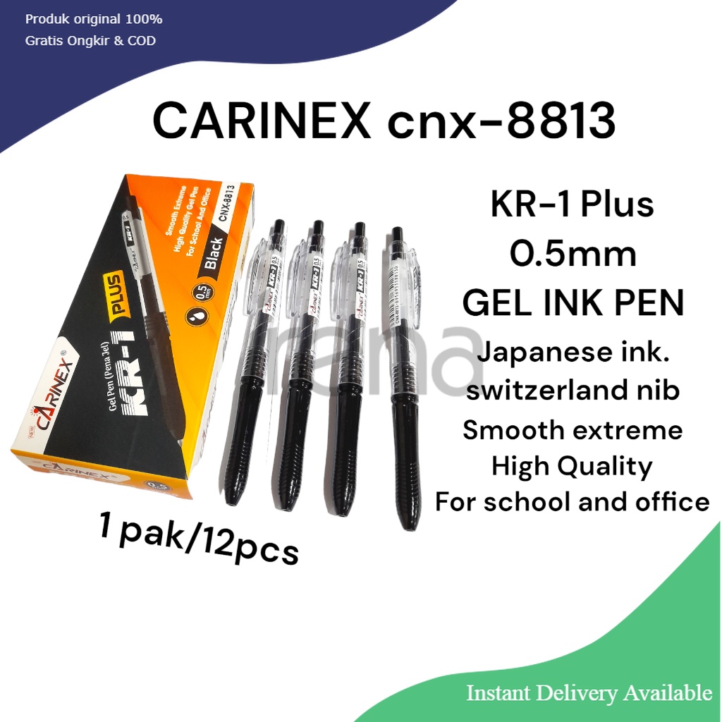 

(12pcs) Carinex KR-1 Plus Pulpen Gel Jetrek cetek murah berkualitas / CNX-8813 Hitam