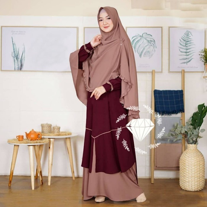 Toko88id - Baju Muslim Wanita Terbaru Jumbo XXL Gamis Syari Bergo Odaida - Maroon
