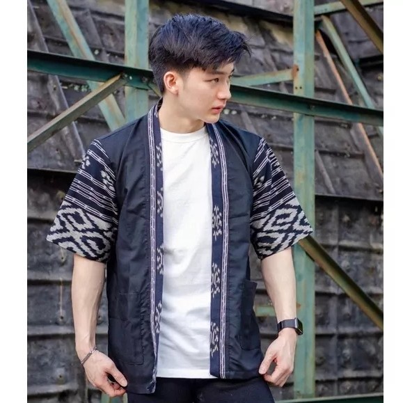 "WY.SY" - TERBARU KARDIGAN OUTER BLAZER KIMONO PRIA TENUN IKAT ETHNIC ORY TROSO JEPARA - Hitam, M