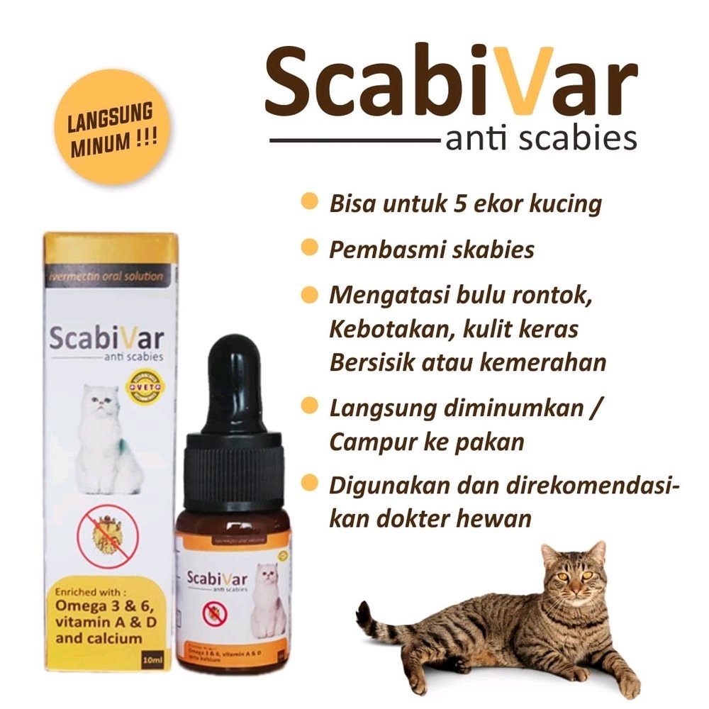 Scabivar 10ML Obat Scabies Penyakit Kulit Kudis Kucing