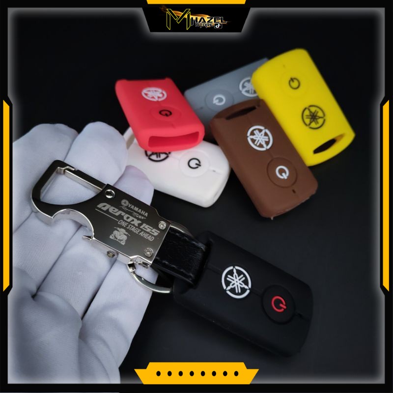 Gantungan kunci kulit keyless motor Yamaha Aerox berlogo