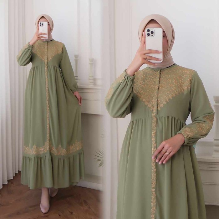 GAMIS PUTIH / GAMIS CERUTI PUTIH BORDIR  / GAMIS HIJAU SAGE GREEN