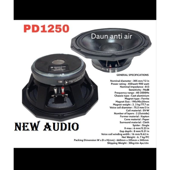 Speaker komponen pd1250 pd 1250 12inch high mid low