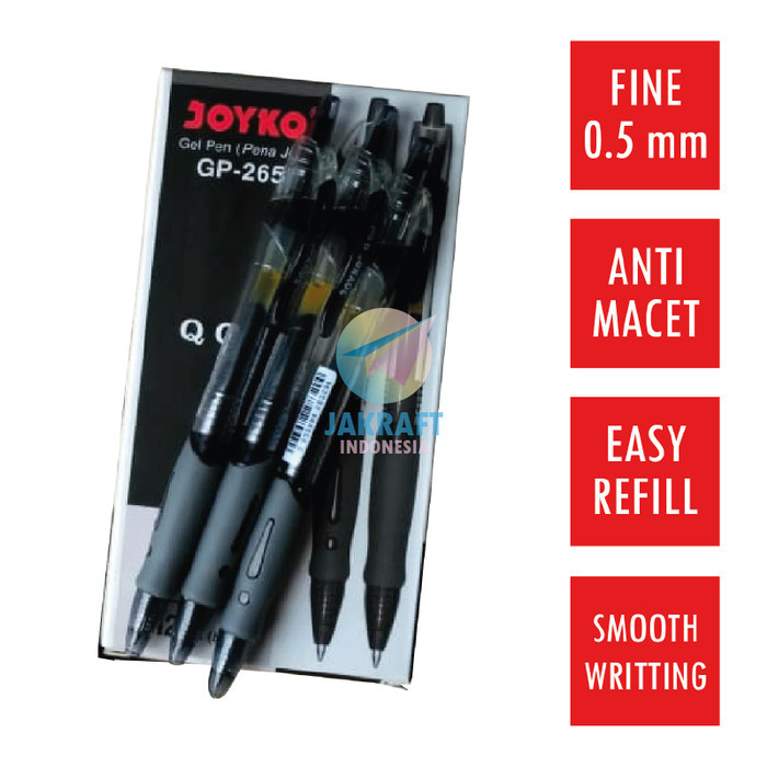 

Pulpen Gel Pen Klik JOYKO GP-265 Q GEL (Hitam) 0.5 mm 12 Pcs /PACK