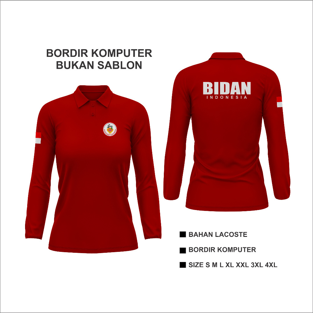 Kaos Polo Bordir Baju Bidan Bordir Kaos Bidan Polo Bidan Bordir / Kemeja Bidan Bordir Wangki Bordir 