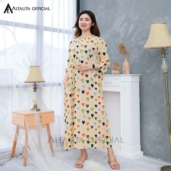 ✔Girya.Syo✔ - TERLARIS Daster Gamis Rayon Lengan 3/4 Panjang Semata Kaki Busui Jumbo LD 120 - Cream 