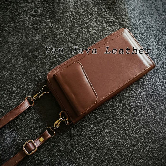 original-tas hp selempang-kulit asli-pria-wanita-sling bag-dompet hp - Cokelat Tua