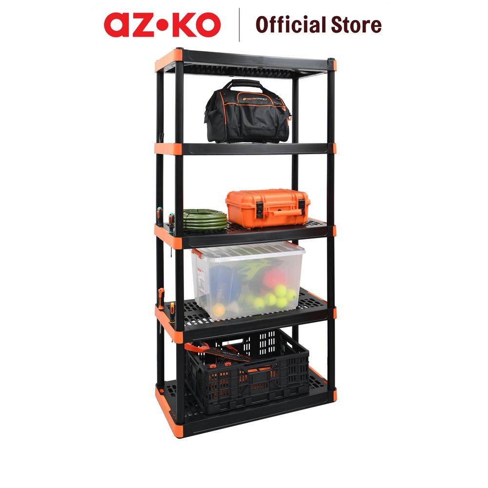 AZKO Tactix Rak Penyimpanan Perkakas 5 Tingkat - Hitam/Oranye Storage Toolbox Tempat Peralatan Bengk