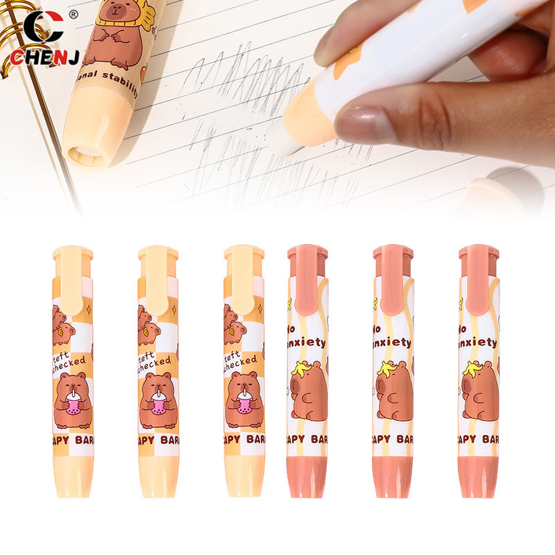 

Cute Capybara Press On Erasers Cartoon Kawaii Retractable Rubber Pencil Erasers For Kids Students Writing Drawing