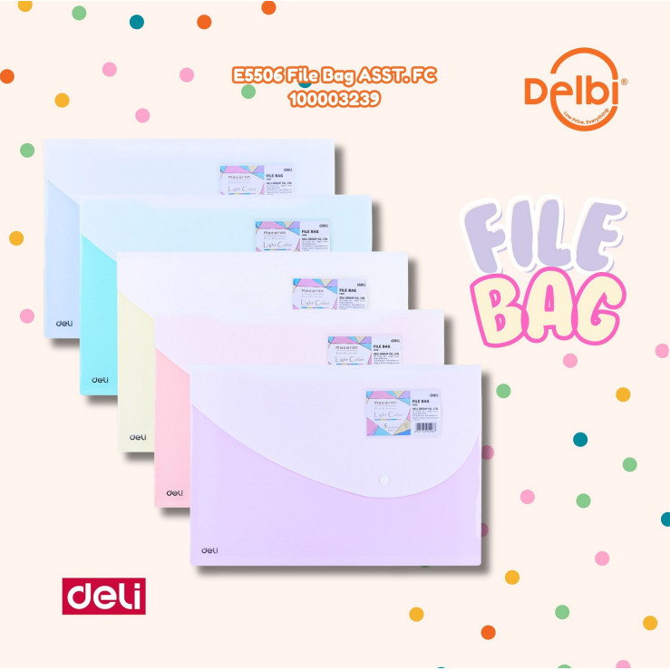 

Deli File Bag Tempat File Sistem Pembuka & Penutup Yang Mudah Warna Cerah E5506 E5506 File Bag ASST. FC DELI TAS FOLDER MAP BERKAS