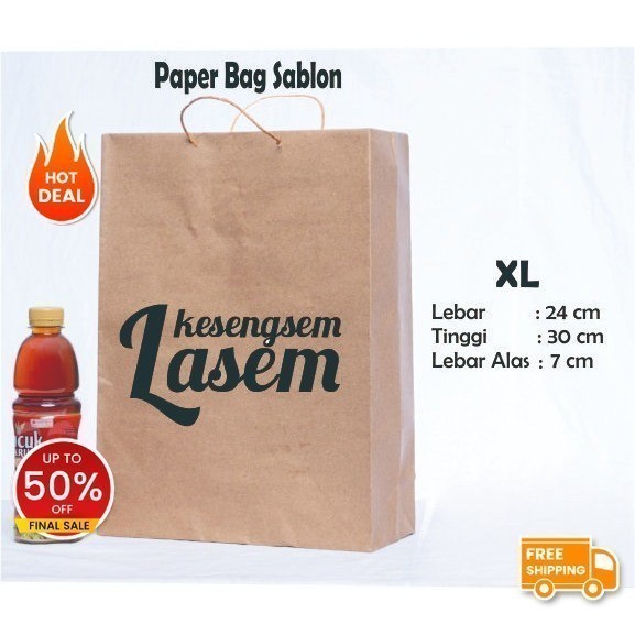 

PAPER BAG CUSTOM SABLON XL 100 / 30cm X 37cm X 10cm / PAPERBAG SABLON / PAPER BAG SOUVENIR