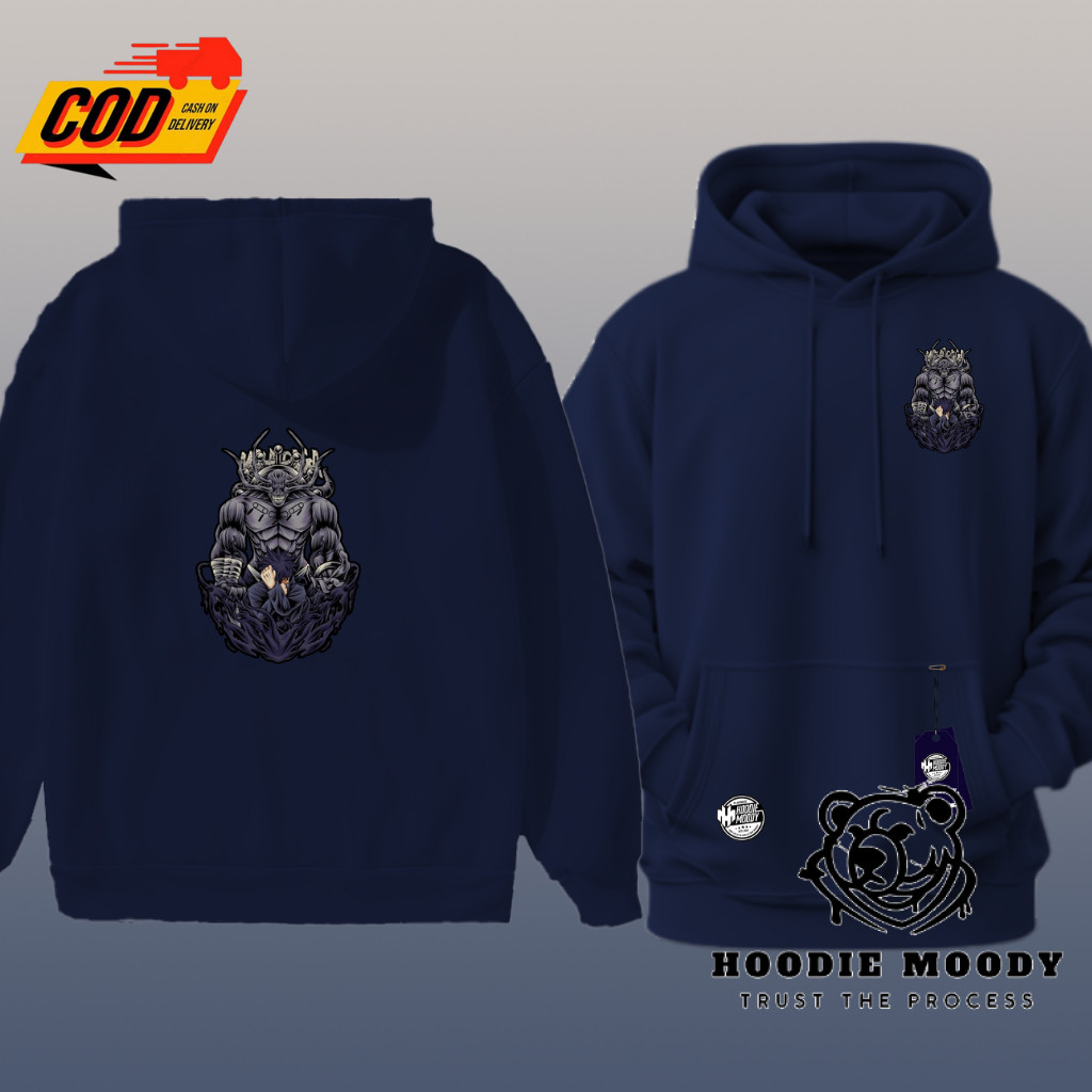 hoodie moody sweater hoodie pria distro sablon blakang anime jjk mahoraga megumi keren cowok fleece 