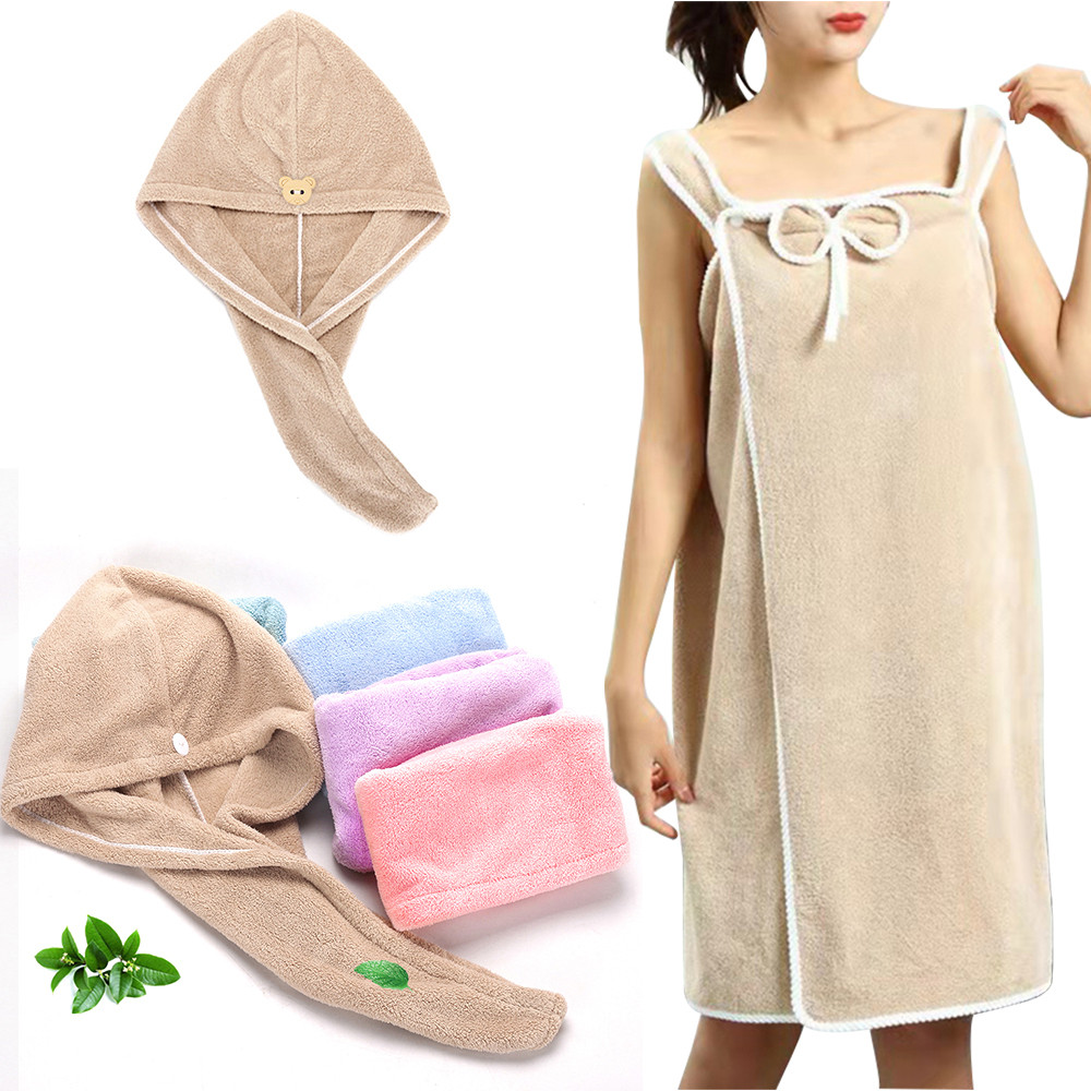 Turban Soft Bath Towel And Hair Towel For Women With Lovely One Pocket Wearable Microfiber Towels 2 