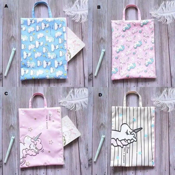 

Tas file A4 portabel storage pouch unicorn A4 Tas serbaguna tas map - Cream