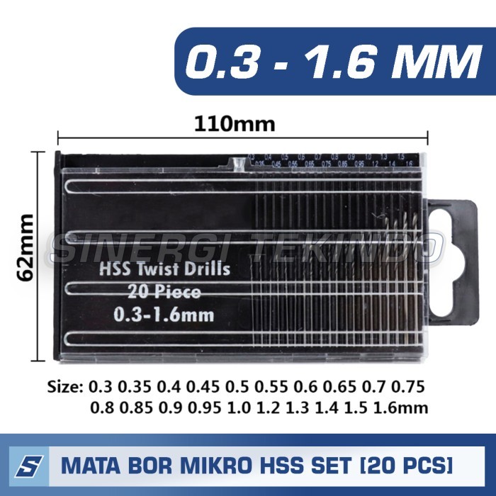 Mata Bor Mikro 0.3-1.6mm 20Pcs Mata Bor Mini Grinder Microbox HSS