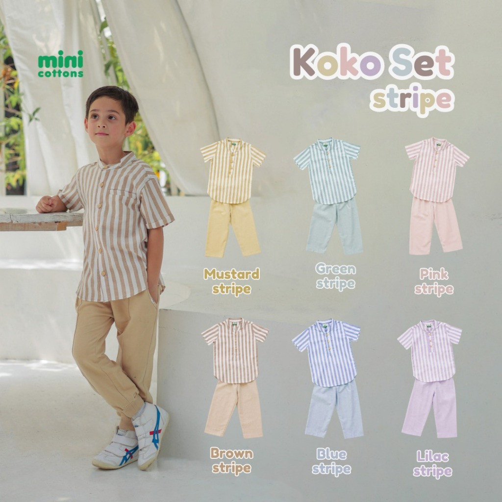 gf53wj Minicottons Setelan Koko Salur Striped Anak Set 1-12 thn / Kurta Set / Koko Set