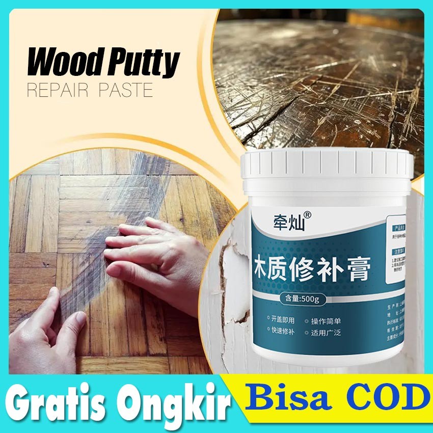 Dempul Kayu Pengisi Nat & Perbaikan Lubang 500gr - Warna Walnut/Natural/Putih, Bahan Tahan Air untuk