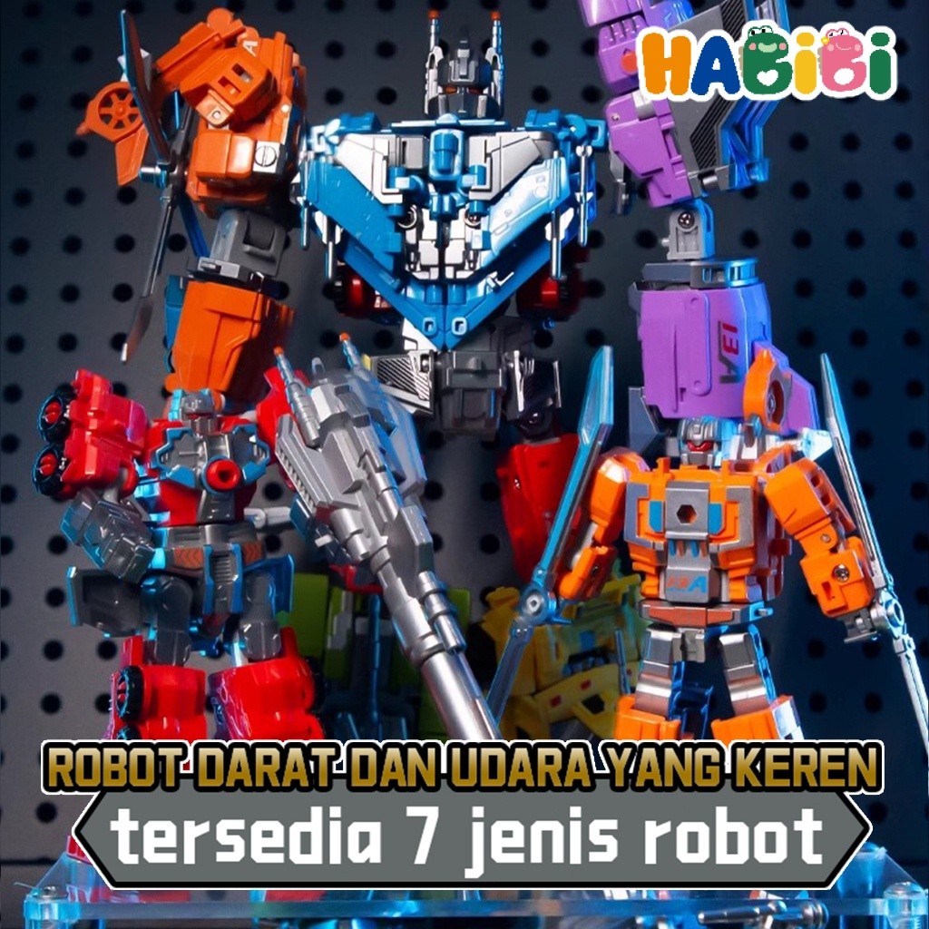 Habibi Mainan Robot Transformasi 7-in-1: Tank, Pesawat, Kapal Induk, Mobil & Kombinasi Super