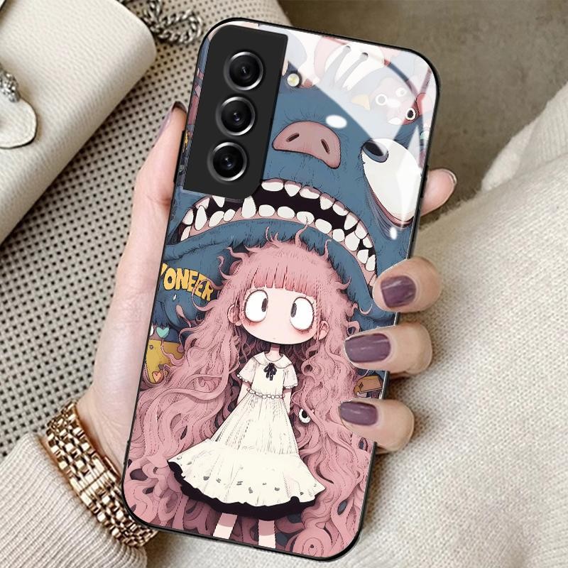 Case For Samsung S21 FE 5G S21 5G S21 Plus S21 Ultra HD Tempered Glass Silicon Back Kartun Anya Hard