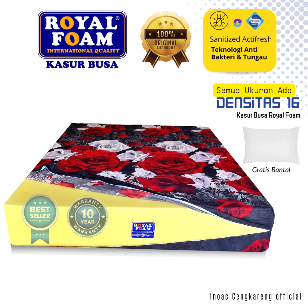 Royal Foam Kasur Busa D16 Ukuran 200x200 200x180 200x160 200x140 200x120 200x100 200x90 Tebal 5cm 10cm 15cm 20cm 25cm 30cm Kain Katun Resleting Anti Tungau Bakteri Super Empuk Matras Memory Inoac Best Seller Original Garansi Central Spring Bed Olympic