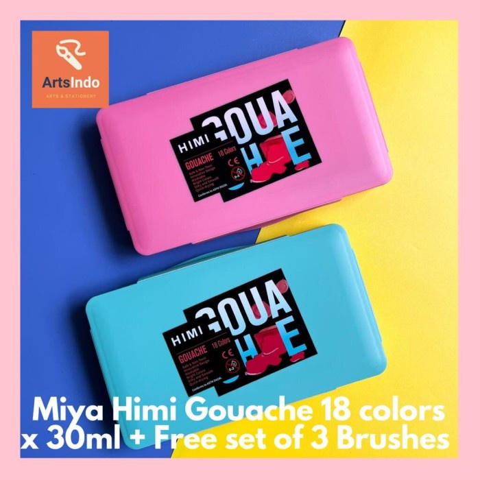 

[SL-0927] NEW Miya Himi Gouache paint cat set 18colors x 30ml + FREE set 3 Brush - Neon Green