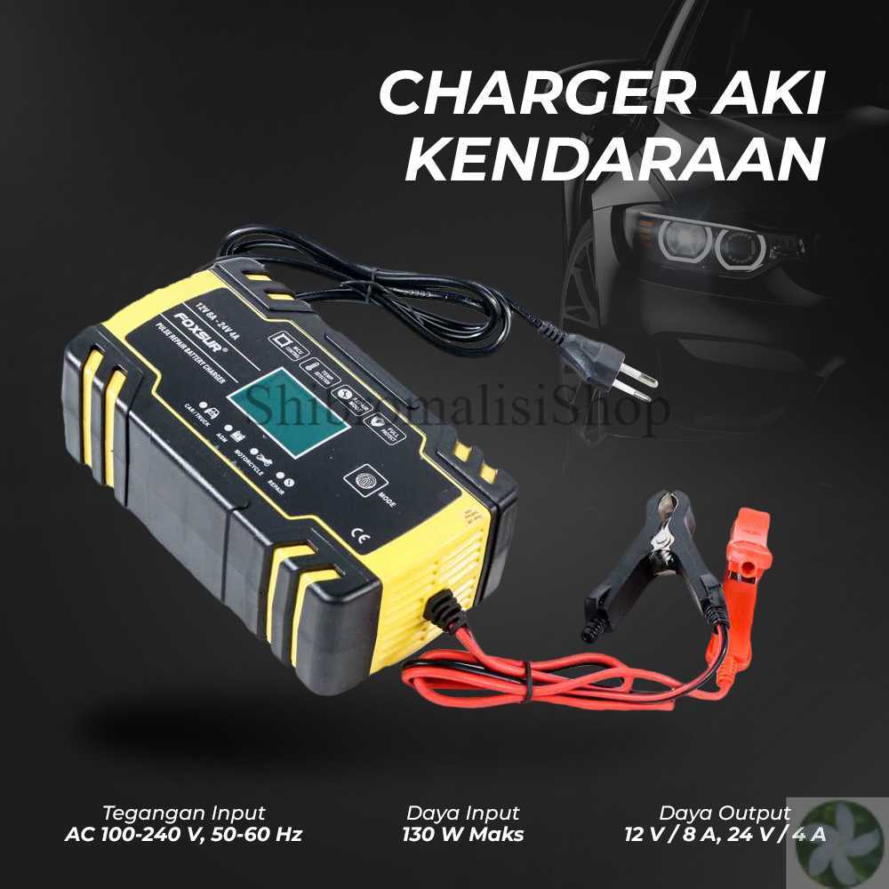 FOXSUR Charger Aki Mobil Motor 130W 12/24V 150Ah with LCD - FBC122408D