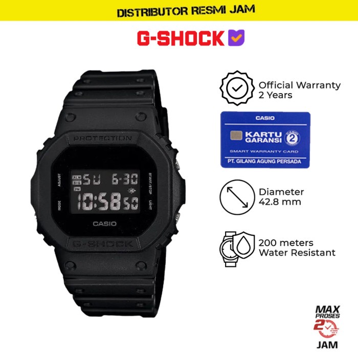 GShock DW-5600BB-1DR DW-5600 DW-5600BB DW5600 Garansi Resmi 2 Tahun