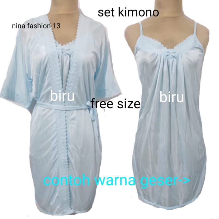 ✨LARIS✨-piyama baju tidur dewasa wanita kimono 2in1 cantik sexy sleepwear - Pink