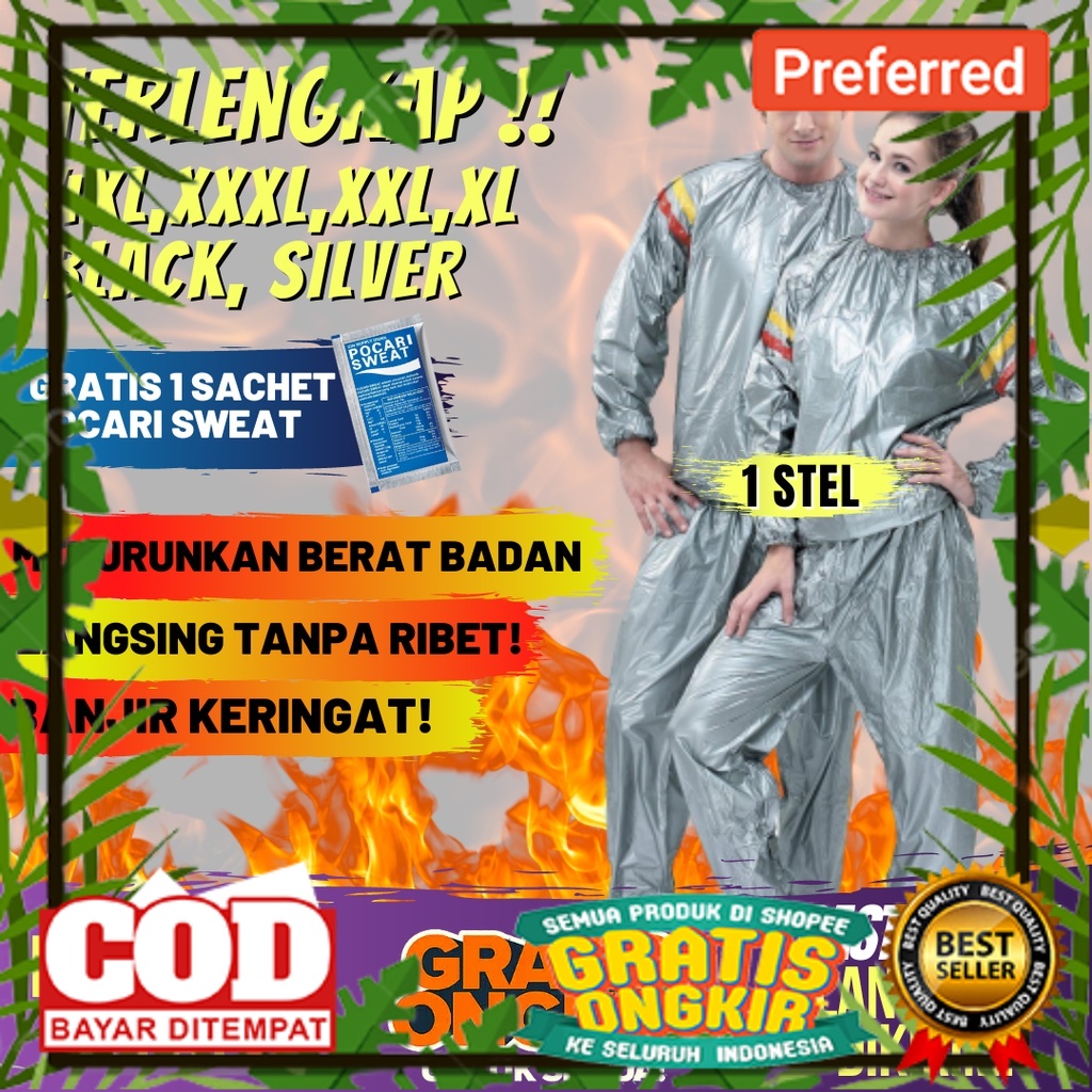 SUPER BIG PROMO /FREE POCARI  Sauna Suit TERLENGKAP size XL,XXL,3XL,JUMBO, READYSTOK Pelangsing Jogg