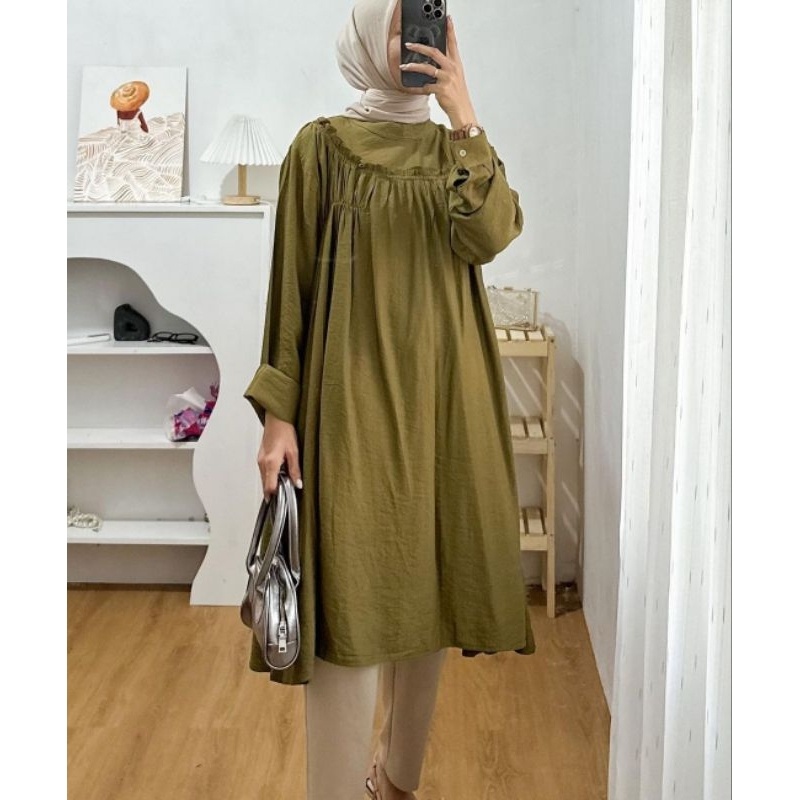 COD LILY LONG TUNIK LINEN //TUNIK BAHAN POLO_LINEN LD SAMPAI 130 CM