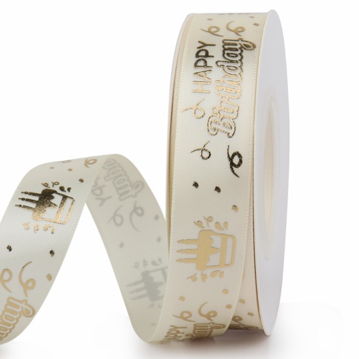 

45 meter - Pita satin, pita kado, pita happy birthday, PERROLL - HB2 CREAM ROLL ORI