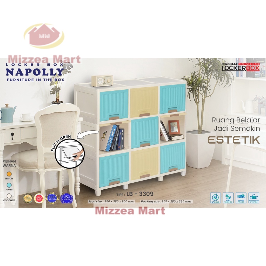 MizzeaMart Lemari Plastik Flip  Pintu Sliding Napolly Triple 9 Pintu Susun 3 Locker Box Napolly