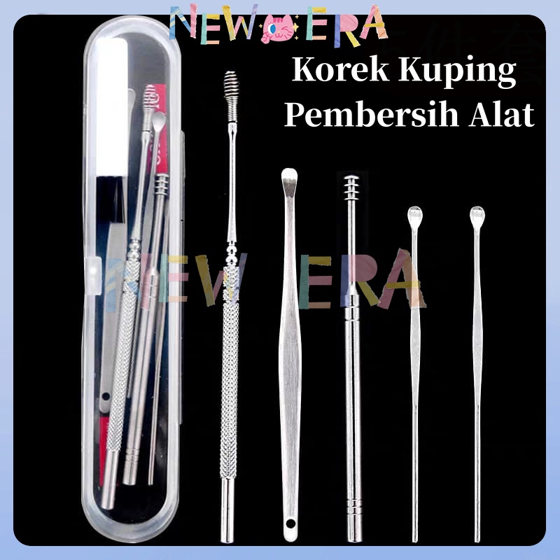 NewEra Korek Kuping Pembersih Alat Pembersih Telinga 5in1 Alat Korek Kuping Telinga Stainless Alat K