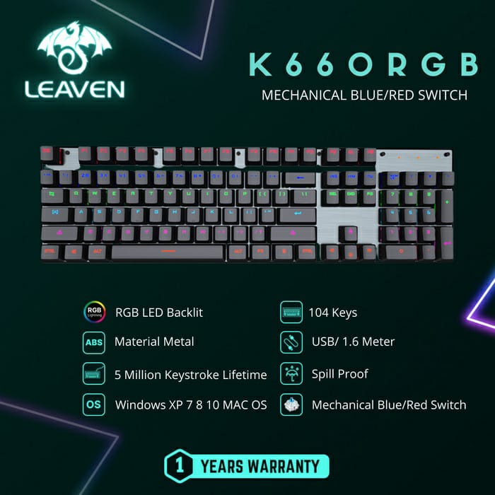 Leaven Keyboard Gaming Mechanical RGB K660 - Putih