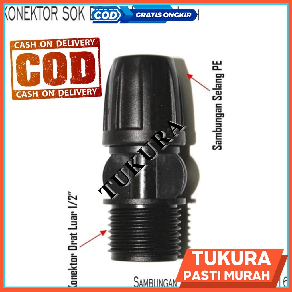 Konektor Sok Drat Luar 1/2 Inch Sambungan ke Selang PE
