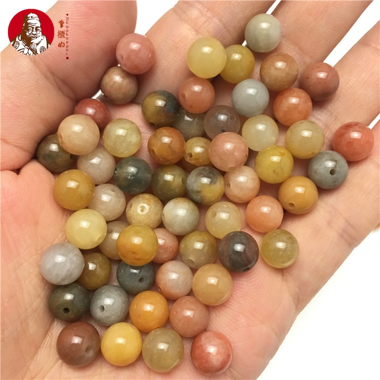 (100 Buah) Giok sutra emas giok kuarsit, manik-manik batu kuning manik-manik longgar Aksesori keraji