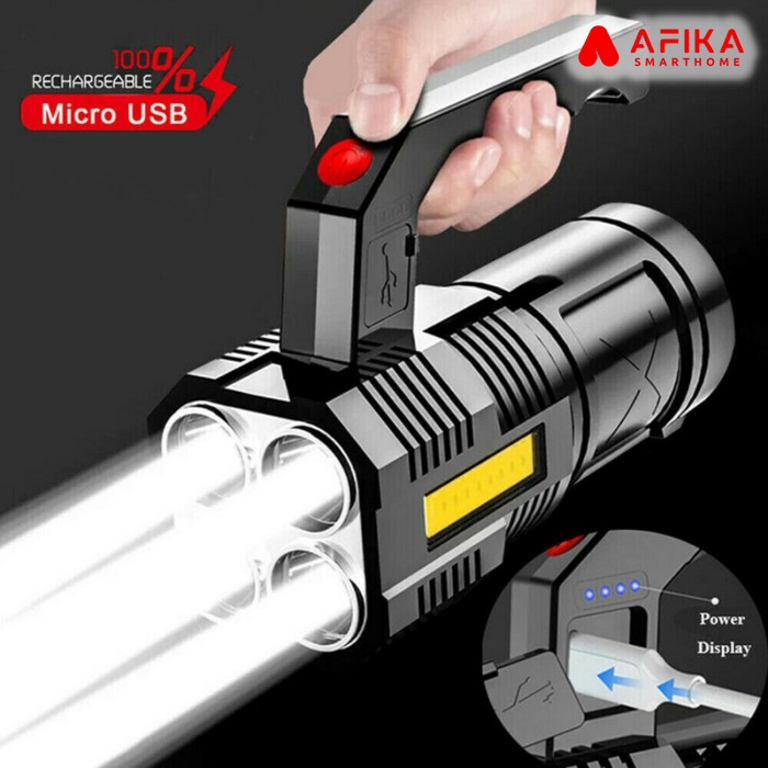 Senter LED Besar Super Terang Jarak Jauh Cas USB Rechargeable