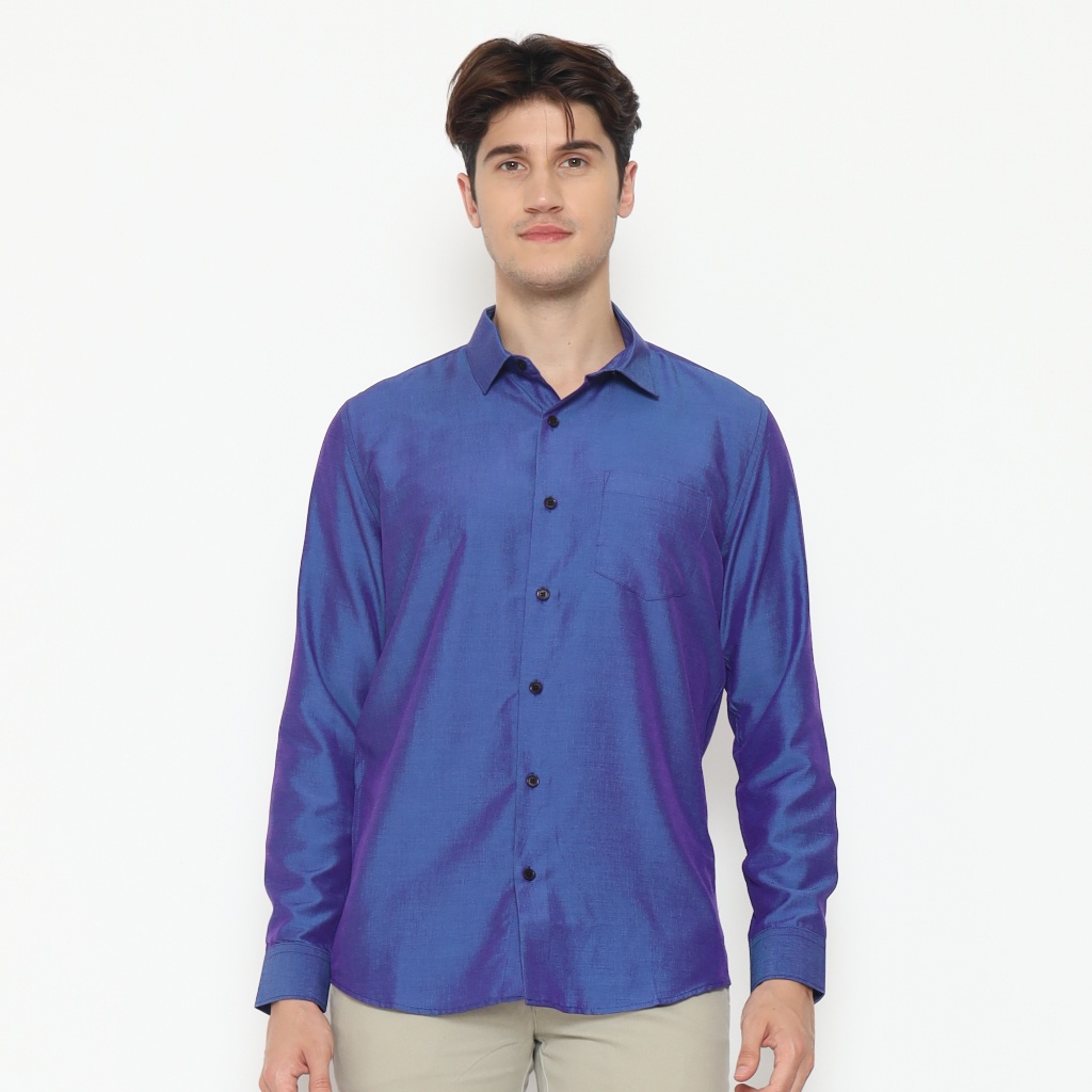 MAGINOT Kemeja Pria Basic Polos Panjang DARK BLUE