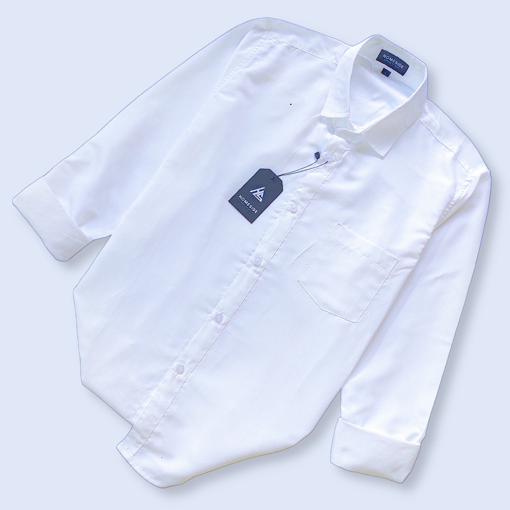 Baju Kemeja Polos Putih Pria Wanita Lengan Panjang Slimfit Casual Formal