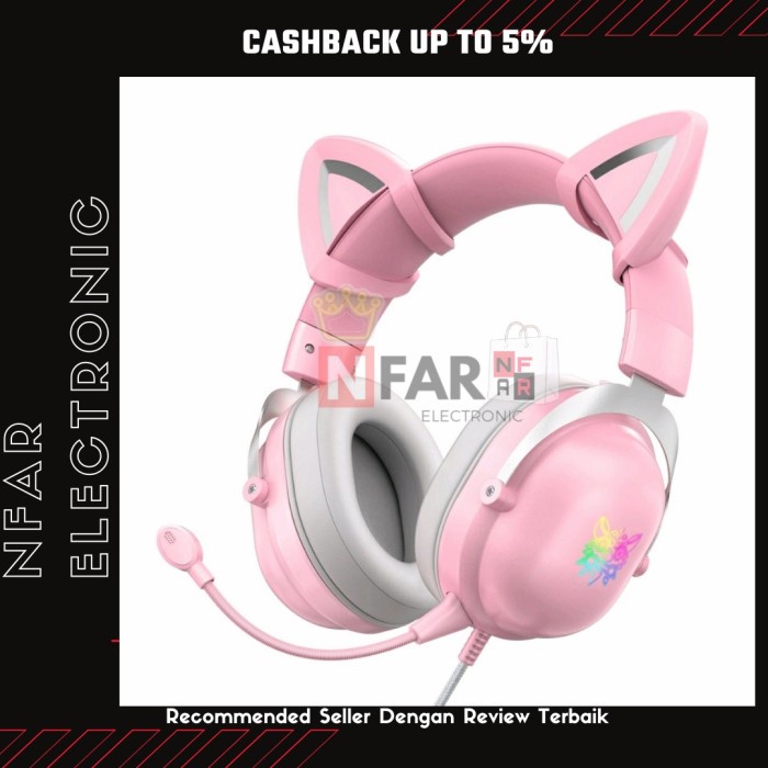 Headset Gaming Cat Ear Onikuma X11 Headset Gaming Kucing Pink With Mic