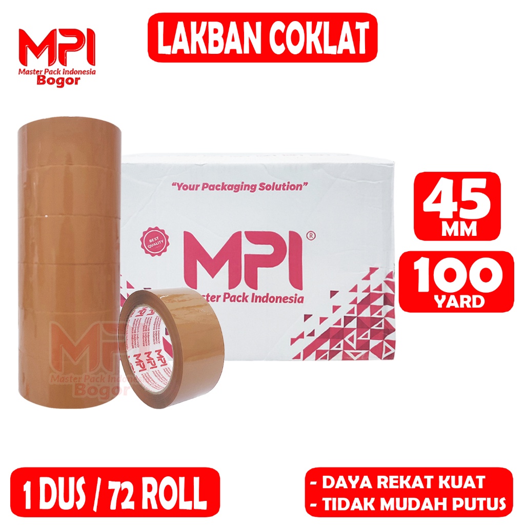 

1 DUS [ 72 ROLL ] Lakban Coklat MPI 45 mm x 100 yard / Lakban Packing - Master Pack Indonesia